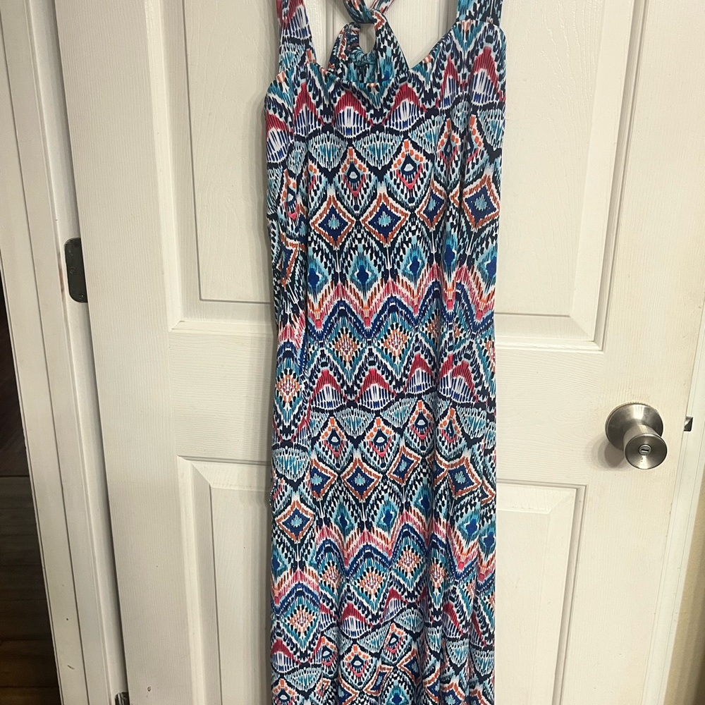 Tommy Bahama Blue Teal Pink Patterned Maxi Dress - Picture 2 of 4
